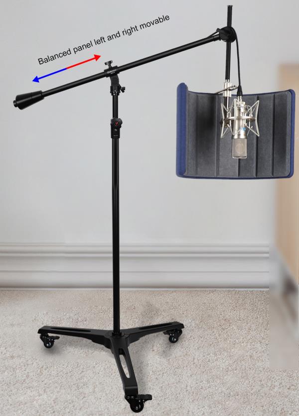 PEDESTAL DE ESTUDIO PARA MICROFONO ALCTRON, EXTRA ALTO, AJUSTABLE, CON RUEDAS Y FRENO