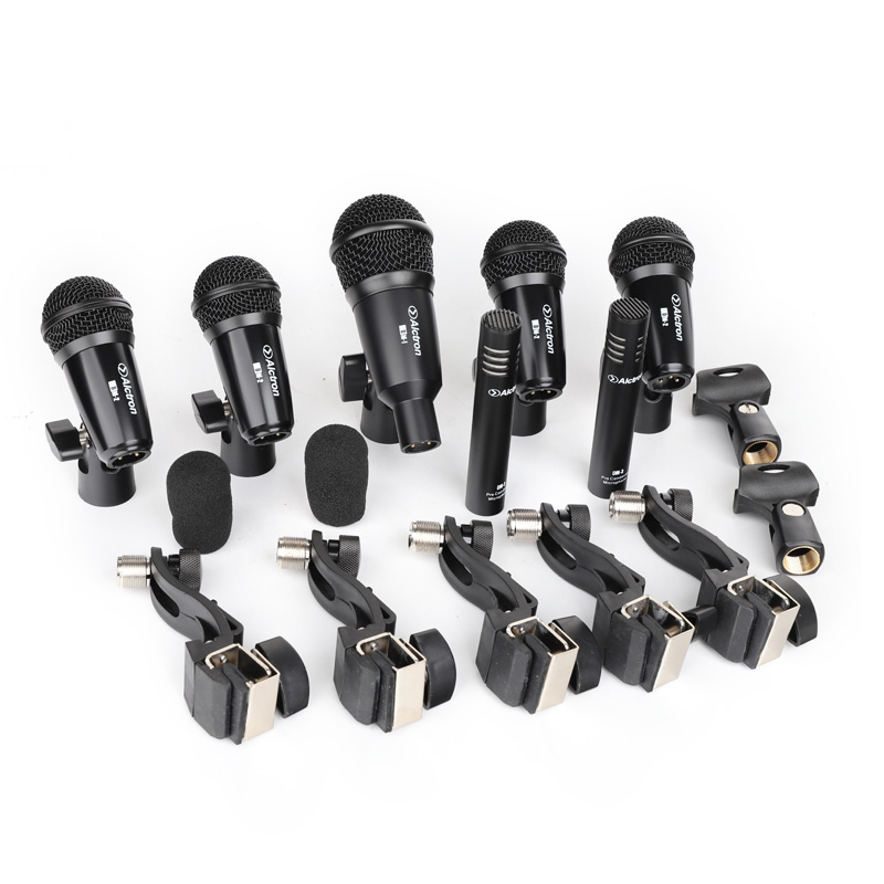 SET DE 7 MICROFONOS ALCTRON, PARA BATERIA, 5 DINAMICOS, CLIPS Y HARD CASE (copia)